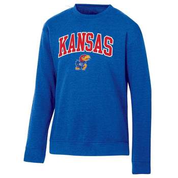 NCAA Kansas Jayhawks Men's Heathered Crew Neck Fleece Sweatshirt