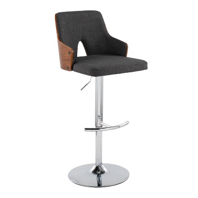 Stella Adjustable Gray Fabric and Walnut Wood Swivel Barstools