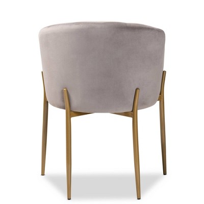Grey Velvet Upholstered Arm Chair with Gold Metal Legs