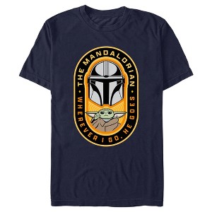 Men's Star Wars: The Mandalorian Grogu and Mando Wherever I Go, He Goes Badge T-Shirt - 1 of 4