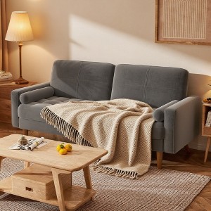 Dyonery 3 Seater Velvet Sofa Couch for Bedroom,68 In Loveseat Sofa with Tufted Seat Cushion and Bolster,Mid Century Modern Couch with Solid Wood Legs - 1 of 4