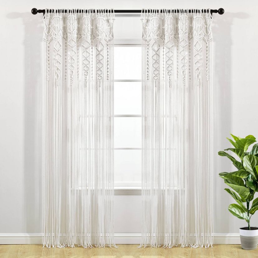 Boho Macrame Textured Cotton Window Curtain Panel Neutral - Lush Décor
