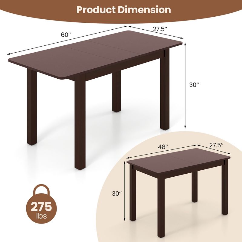 Costway Extendable Dining Table Folding Rubber Wood Table for 4 People with Safety Locks, 3 of 11