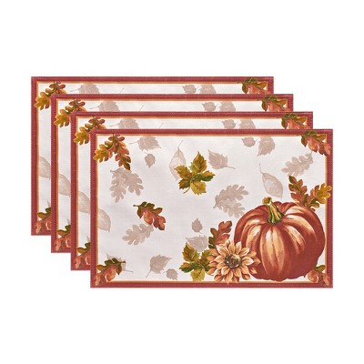 Swaying Leaves Bordered Fall Placemat, Set of 4 - 13" x 19" - Red/White - Elrene Home Fashions