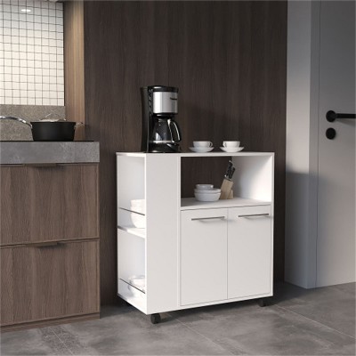 LunaLulinlk Two-Door Kitchen Base Cabinet Cart with four Shelves, Side Shelves, Cabinet, Kitchen Storage White