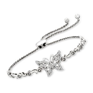 Ross-Simons 0.30 ct. t.w. Diamond Butterfly Bolo Bracelet in Sterling Silver Size - 1 of 4