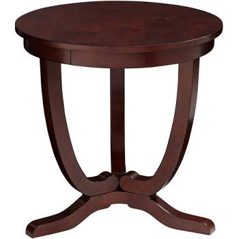 Elm Lane Farmhouse Rustic Vintage Espresso Wood Round Accent Table 24" Wide Dark Brown Curving Legs for Spaces Living Room Bedroom Bedside Entryway