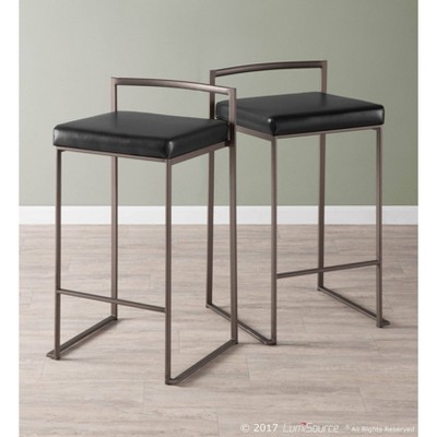 Antique 31" Stackable Counter Stool with Black Faux Leather Cushion