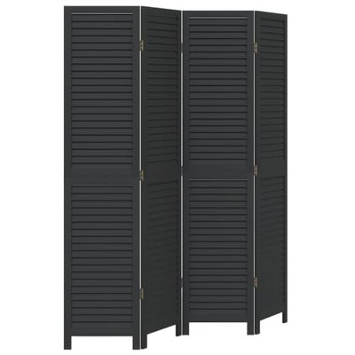 vidaXL Black Solid Wood Paulownia 4-Panel Room Divider - Privacy Partition for Living Room, Bedroom, or Office - Indoor Panel Screen, 140-145 x 180 cm