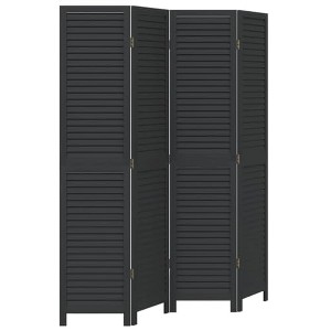 vidaXL Black Solid Wood Paulownia 4-Panel Room Divider - Privacy Partition for Living Room, Bedroom, or Office - Indoor Panel Screen, 140-145 x 180 cm - 1 of 4