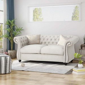 ORRD Chesterfield Loveseat - Button-Tufted w/Nailhead Trim & Rolled Arms, 61.75"W, Classic Sofa for Living Room（Emerald） - 1 of 4