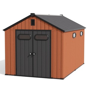 8x8 FT Steel Frame Double Door Storage Shed with Foam PP Wall Insulation Baseboard Windows and Skylights Waterproof Mildew-proof UV-resistant - 1 of 4