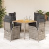 vidaXL 5 Piece Patio Dining Set with Cushions - Adjustable Reclining Chairs & Acacia Wood Table - Gray PE Rattan for Garden, Patio, Backyard - 2 of 4