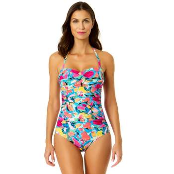 Anne Cole Women's Amalfi Floral Twist Front Shirred One Piece Swimsuit