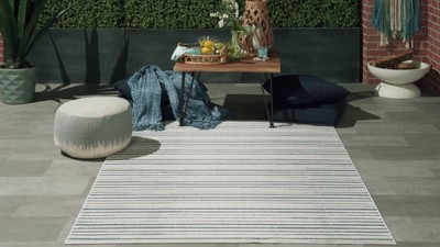 Calobra Dark Grey Striped Synthetic Indoor/Outdoor Rug