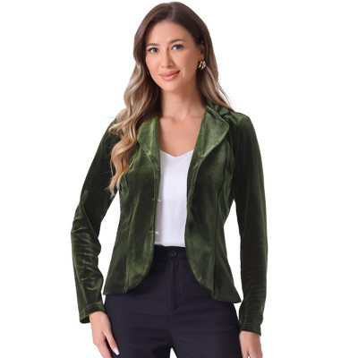 INSPIRE CHIC Women's Notched Lapel Long Sleeve Office Button Velvet Suit Blazer