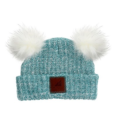 Image of Arctic Gear Infant Cotton Cuff with Double Poms Winter Hat Teal Blue Blended with White Poms