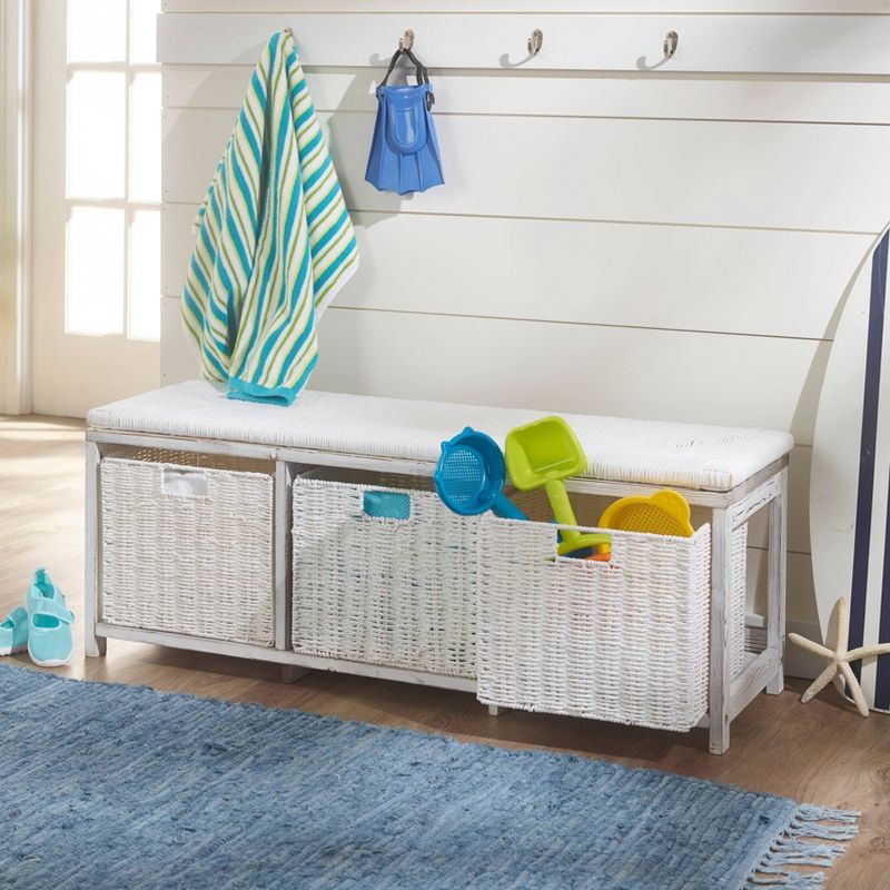 Badger Basket Kid&#39;s Storage Bench with Woven Top and Baskets White, 2 of 12