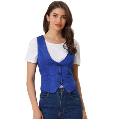 INSPIRE CHIC Women's Vintage Waistcoat Button Up Steampunk Jacquard Sleeveless Suit Vest