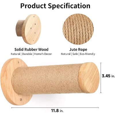 FUKUMARU Cat Wall Furniture, 11.8 Inch Cat Wall Steps for Drywall, Cat Stairs for Wall Mounted with Jute Scratching Cat Shelf