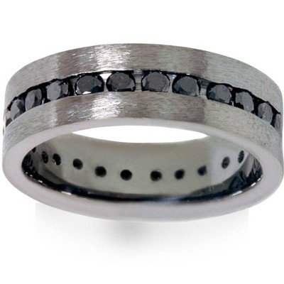Pompeii3 1 1/10ct Black Diamond Brushed Wedding Mens Eternity Band 14K Black Gold