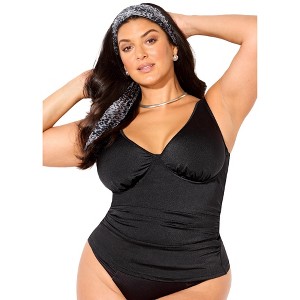 Swimsuits for All Shimmer Contrast Trim Underwire Tankini Top (Plus Sizes Available) - 1 of 4