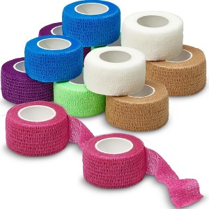 MEDca Self-Adhesive Tape, 12 Pack - 1" x 5-Yard Elastic Bandage Rolls & Athletic Wrap for Sprains, Swelling, & Soreness, Rainbow - 1 of 4