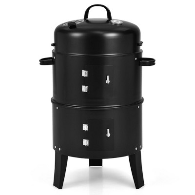 Tangkula 3 in 1 Vertical Charcoal BBQ Smoker Grill Separable w/ Built-in Thermometer