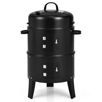 Tangkula 3 in 1 Vertical Charcoal BBQ Smoker Grill Separable w/ Built-in Thermometer