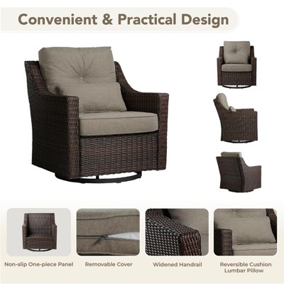 Spruce & Spring Outdoor Wicker Patio Outdoor Sofa Swivel Chair Coffee Table