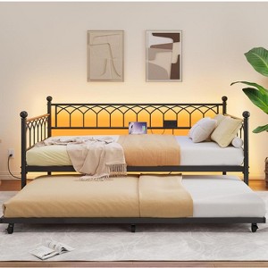Bed Frame, Bed Frame Twin Daybed with Trundle, Convertible 2-in-1 Sofa, Space Saving Metal Sleeper, for Small Spaces, Apartments, Living Room - 1 of 4