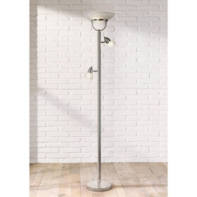 70" Brushed Nickel Adjustable Torchiere Floor Lamp with White Glass Shades