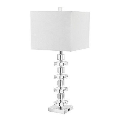 White Crystal and Chrome Art Deco Table Lamp Set with USB Port