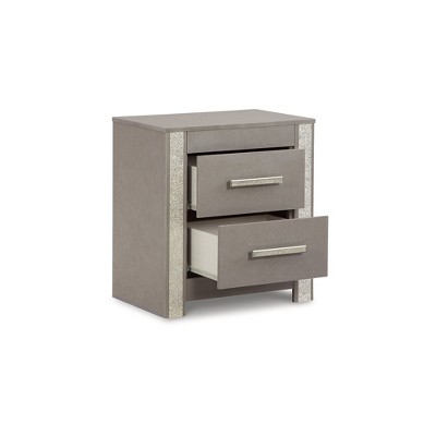 Gray Contemporary 2-Drawer Nightstand with Glitter Accents