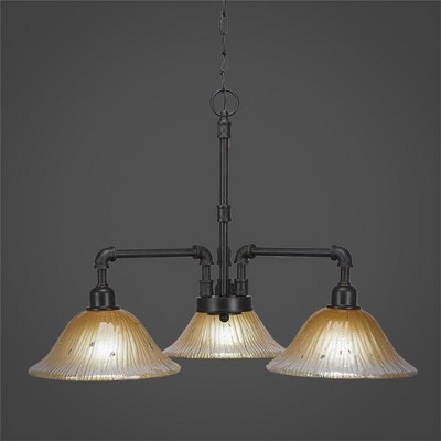 Toltec Lighting Vintage 3 - Light Chandelier in  Dark Granite with 10" Amber Crystal  Shade