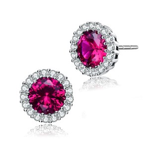 Guili Sterling Silver Colored Cubic Zirconia Round Halo Stud Earrings, a Radiant and Classic Jewelry Piece for a Versatile and Elegant Appeal - 1 of 4
