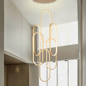 BAOURE 6 Ring Modern LED Chandeliers Dimmable Black Pendant Light Fixture 78in High Ceiling Chandelier for Foyer Living Room - 1 of 4