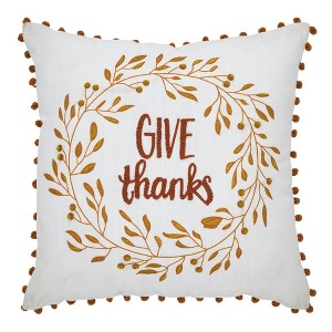 Give Thanks Wreath Pom Pom Pillow 18x18 - 1 of 4