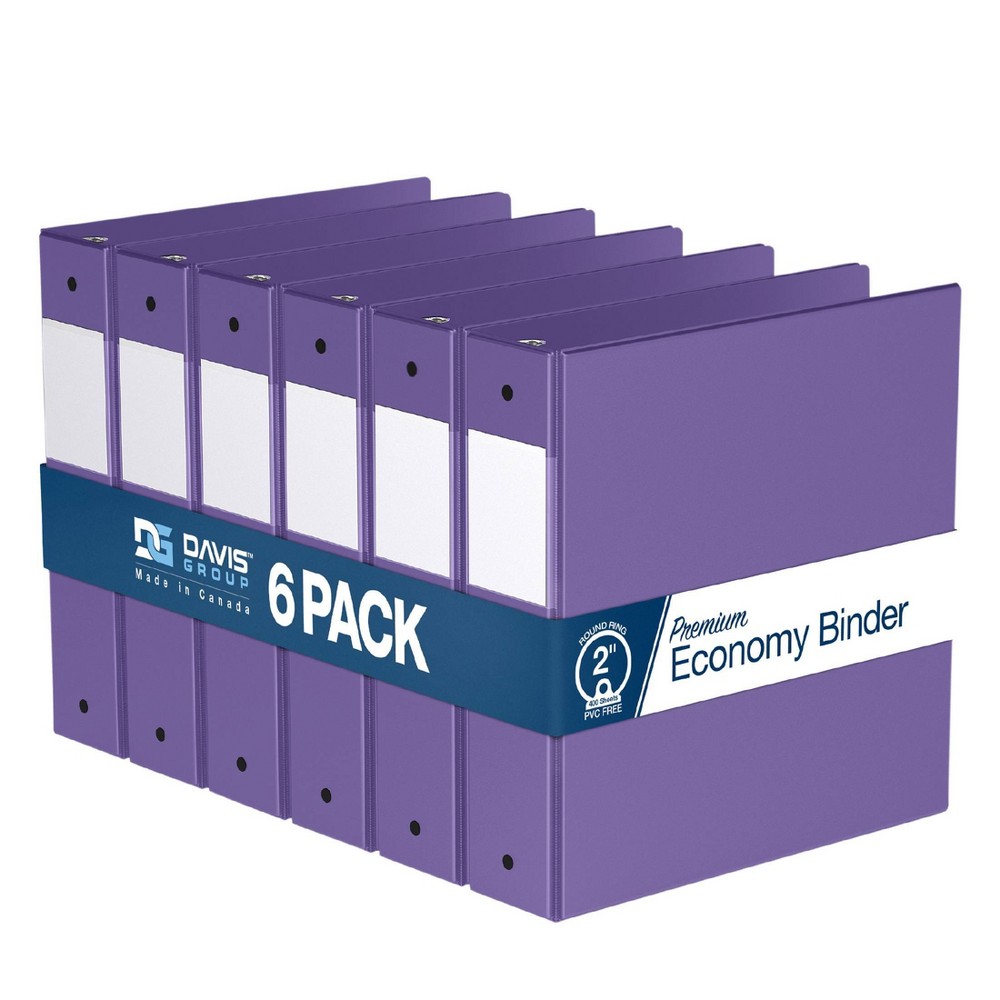Davis Group 6pk 2" Premium Economy Round Ring Binders Purple: Light Purple Homework Binder, 400 Sheet Capacity, Hard Cover