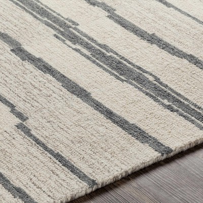 Ivory and Charcoal Striped Wool Area Rug, 8'10" x 12'