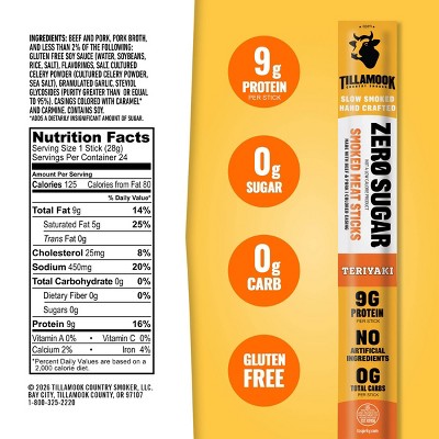 Tillamook Zero Sugar Teriyaki Individually Wrapped Meat Stick - 9g Protein - 1oz
