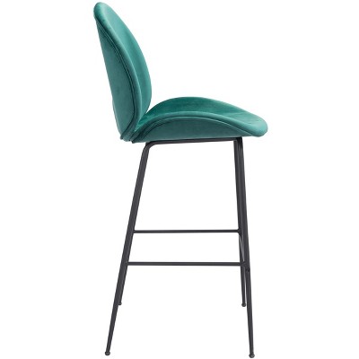 Teal Velvet and Black Steel Mid-Century Modern Bar Stool