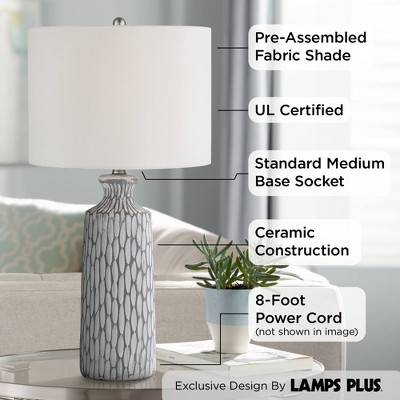 Whitewash Gray Ceramic Geometric Table Lamp with Drum Shade