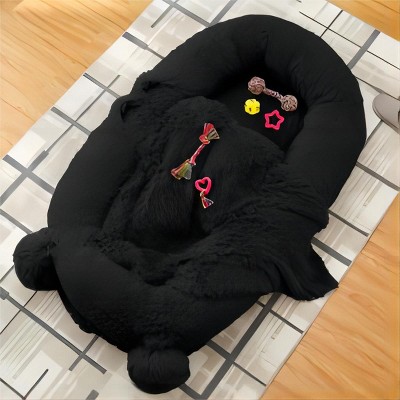 A Dog Bed Suitable for You and Your Pet, Featuring A Semi-Enclosed Plush Design for Naps, an Adorable Double-Ear Style, and Comes with A Pillow