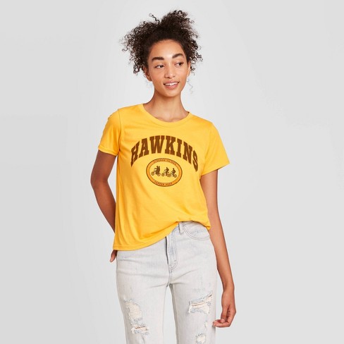 Women S Stranger Things Hawkins Short Sleeve Graphic T Shirt Yellow Target