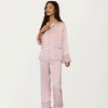 Anna-Kaci Lounge Women's 2-Piece Set Satin Pajama Top with Piping Detail and Ruffled Cuffs Paired with Matching Pants - 3 of 4