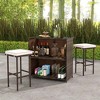 Costway 3 PCS Patio Bar Set with Tempered Glass Tabletop 2-Tier Storage Removable Cushions - 4 of 4