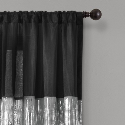 Black Faux Silk Light-Filtering Sequin Curtain Panel