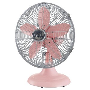 Good Housekeeping All-Metal Oscillating Retro Desk Fan with 3 Speeds and Tilt Adjustment for Office, Bedroom or Living Room Use, 12 Inch, Pink - 1 of 4