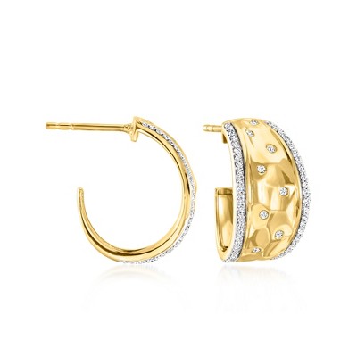Ross-Simons 0.45 ct. t.w. Scattered-Diamond C-Hoop Earrings in 18kt Gold Over Sterling